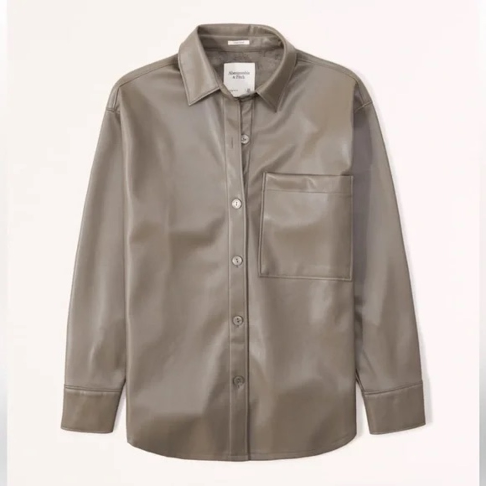 NWOT Abercrombie & Fitch Women's Oversized Vegan Leather Shirt Brown Size XXL
